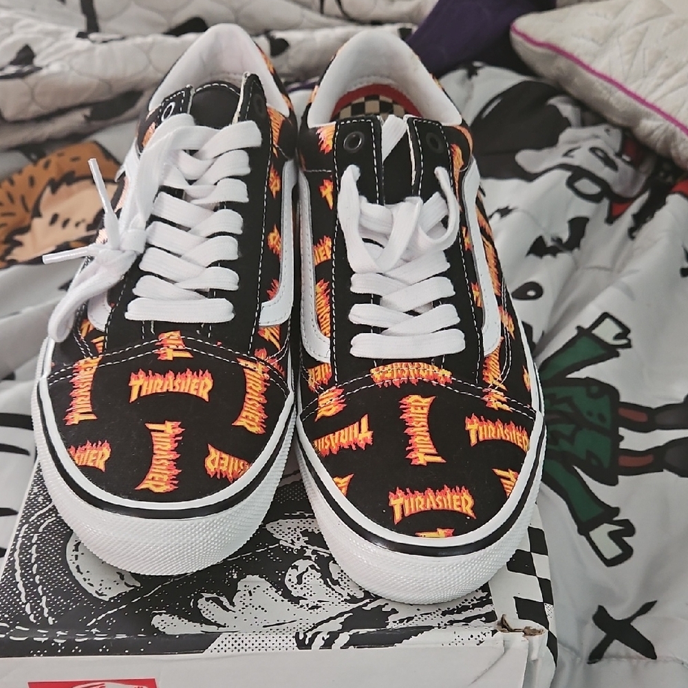 Vans Black and Orange Thrasher Sneakers